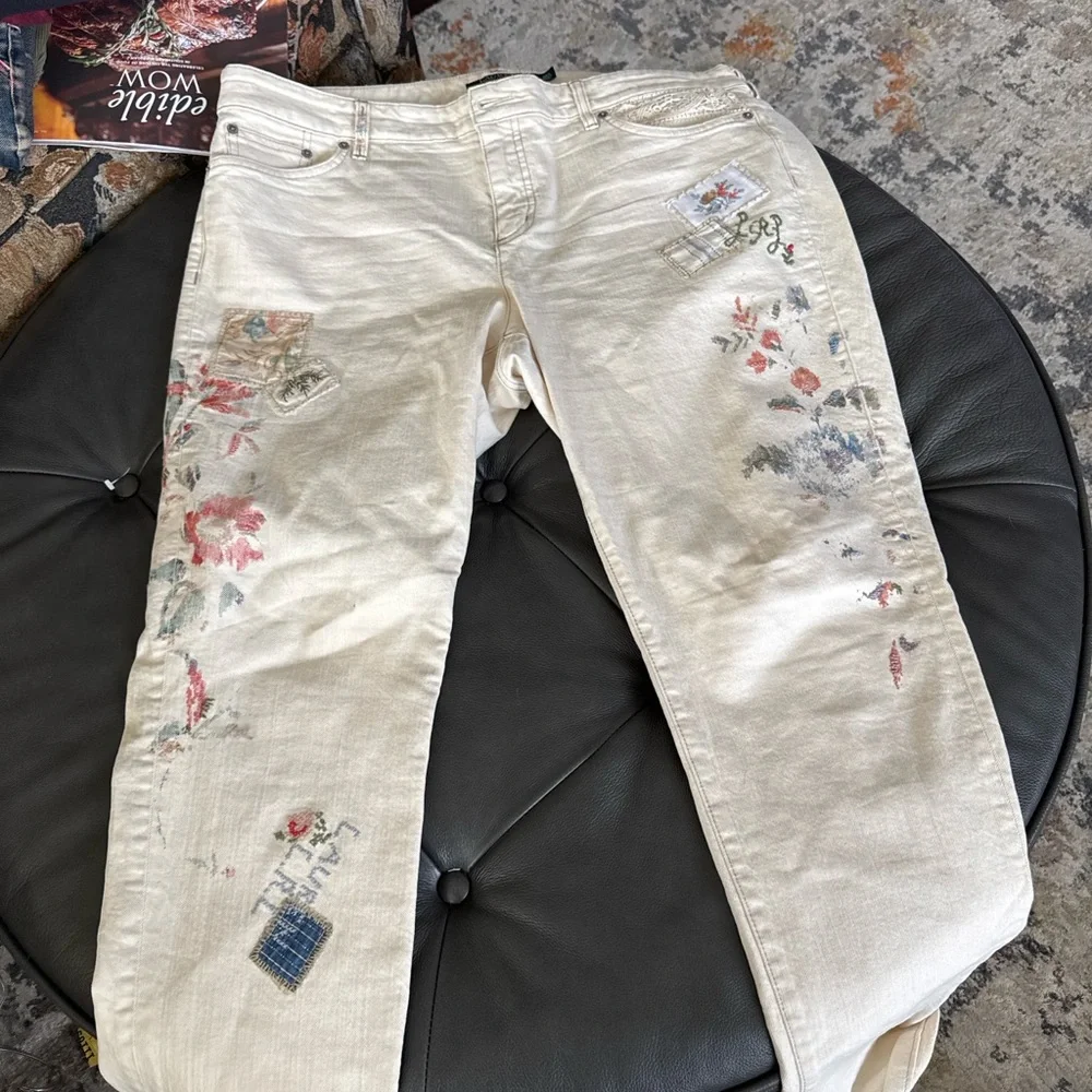Ralph Lauren Cream Floral Embroidered Boot Cut Jeans - Picture 2 of 2